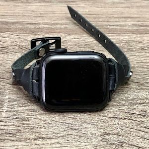 Black Double Wrap Leather Band Black Apple iWatch